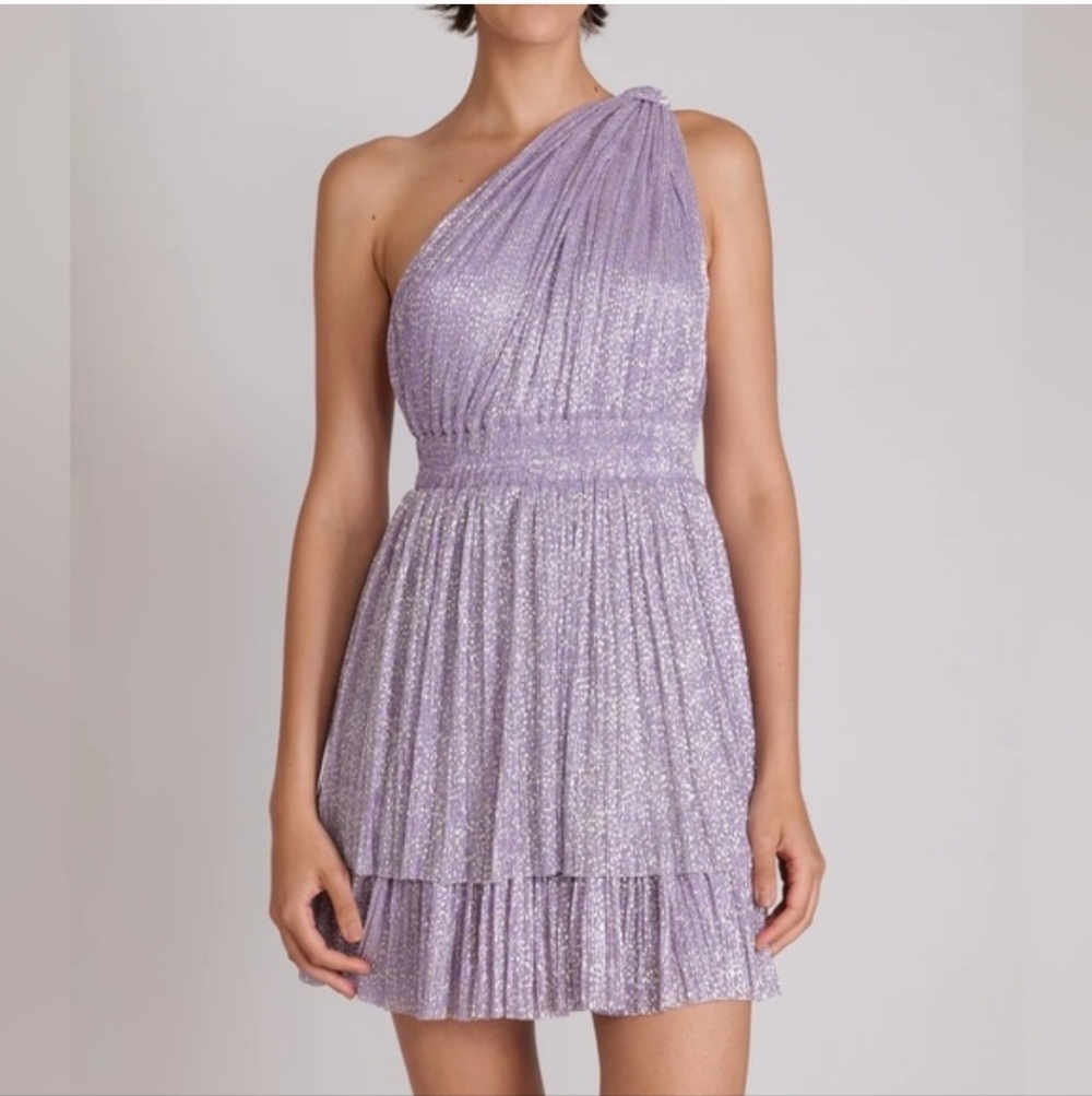Sabina Musayev One Shoulder Metallic Lilac Purple Chicago Mini Dress NWT Size M